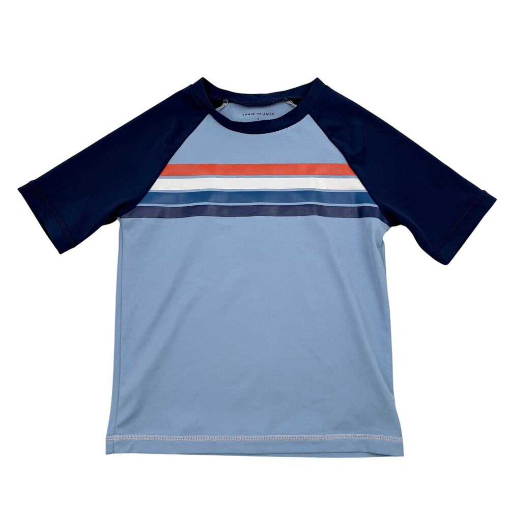 Janie and Jack Rash Guard Blue Stripe Swim Top Boys Size 3 Beach Pool Summer